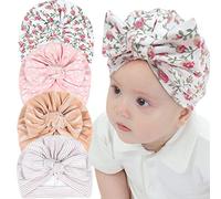 Katutude Bébé Turban Bonnets de Naissance, 4 Pièces Turban Bonnet Bébé Fille Cotton Nœuds Papillons Bandeau Chapeaux Mignon Elastique Casquettes Bonnets Bandeaux Noeuds pour Bébé Fille Naissance