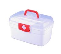 Katutude Boîte à Pharmacie 2 Niveaux Boîte à Médicaments Plastique Boîte de Premiers Secours Boîte de Rangement avec Poignée Kit de Premiers Soins Portable Boîte à Pilules pour Maison Bureau Voyage