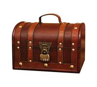 Katutude Coffre Tresor, Coffres Au Trésor en Bois Cadenas Boîte de Rangement Pirate Coffre Au Trésor 24cmx18.5cmx16cm Coffre-fort en Bois Boîte Pirate pour Rangement de Souvenirs
