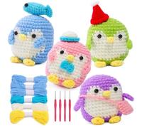 Katutude Kit Crochet Débutant Complet, 4Pcs Kit de Crochet Facile en Forme de Pingouin Kit de Tricot Au Crochet Ensembles D'aiguilles Au Crochet avec Fil à Crochets Vidéo D'instructions pour Débutant