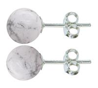 Katy Craig Paire de boucles d'oreilles à tige en argent sterling massif 8 mm Howlite blanche naturelle avec fermoirs papillon en howlite 925, Argent sterling, Howlite