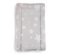KATY Deluxe Matelas à langer imperméable avec bords surélevés Gris clair avec étoiles blanches