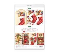 Katy Sue Deck The Halls Lot de 12 feuilles de découpage prédécoupées pour la fabrication de cartes de Noël et décorations de cartes avec chaussettes de Noël et clochettes