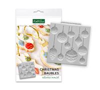 Katy Sue Designs Moule en silicone de boules de Noël pour la décoration de gâteaux, l'artisanat, des petits gâteaux, Sugarcraft, des biscuits, des bonbons, des cartes et de l'argile, approuvé pour la sécurité alimentaire, fabriqué au Royaume-Uni