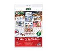 Katy Sue Kit de fabrication de cartes de Noël pour clôture de jardin - 8 cartes en forme, décorations découpées, scènes de fond, tampons en mousse adhésifs, instructions (français non garanti) et 8