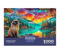 Katze am See 1000 Stück Robuste Karton Jigsaw Puzzle Set Für Erwachsene Kinder 12+, Abenddämmerungslandschaft DIY Puzzle Bildungsspiel Herausforderung Spaß Aktivität 70x50cm/1000pcs