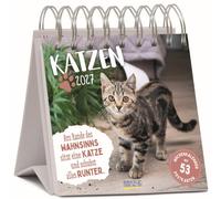 Katzen 2027: Aufstellbarer Typo-Art Postkartenkalender. Jede Woche ein neuer Spruch und ein neues Bild. Hochwertiger Wochenkalender für den Schreibtisch