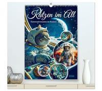 Katzen im All - Katzenastronauten im Kosmos (hochwertiger Premium Wandkalender 2026 DIN A2 hoch), Kunstdruck in Hochglanz: Katzen in der Umlaufbahn: Fell-Astronauten erkunden die Sterne