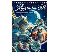 Katzen im All - Katzenastronauten im Kosmos (Tischkalender 2026 DIN A5 hoch), CALVENDO Monatskalender: Katzen in der Umlaufbahn: Fell-Astronauten erkunden die Sterne