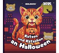 Katzen & Kätzchen an Halloween - Malbuch 2025 - Einfacher Mandala-Stil: 50 Seiten mit Katzenfreunden bereit für Süßes oder Saures