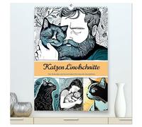 Katzen Linolschnitt - Der Kalender mit kunstvollen Porträts der Samtpfoten (hochwertiger Premium Wandkalender 2026 DIN A2 hoch), Kunstdruck in Hochglanz: Linolschnittkatzen: Kunstkalender