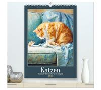 Katzen. Momente feliner Poesie in Öloptik (hochwertiger Premium Wandkalender 2026 DIN A2 hoch), Kunstdruck in Hochglanz: Die geheimnisvolle Anmut der Katze in zwölf stimmungsvollen Bildern