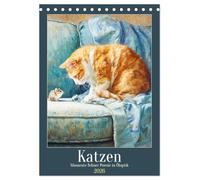 Katzen. Momente feliner Poesie in Öloptik (Tischkalender 2026 DIN A5 hoch), CALVENDO Monatskalender: Die geheimnisvolle Anmut der Katze in zwölf stimmungsvollen Bildern