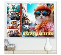 KATZEN-SELFIES Tierische Reiselust (hochwertiger Premium Wandkalender 2027 DIN A2 quer), Kunstdruck in Hochglanz: Fellknäuel erkunden die Welt