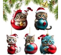 Katzen Weihnachtsdeko - 5 Stück 2D Baumornamente | Realistische Kätzchen Anhänger | Niedliche Weihnachtsdekoration für Baum, Tür, Fenster, Geburtstag, Party, Festliche Wohnungsdeko