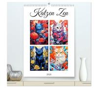 Katzen Zen (hochwertiger Premium Wandkalender 2026 DIN A2 hoch), Kunstdruck in Hochglanz: Tauch ein in die ruhige Schönheit von Feline Zen, einer ... Blumen und friedlichen Katzengefährten.