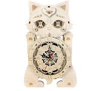 Katzenuhr-Modellbausatz aus Holz | Handgefertigter analoger Skulpturbausatz | Vintage-Holzfigur für die Bibliothek, den Schreibtisch, das Café | Künstlerisches Konstruktionsspielzeugprojekt für Wohnun