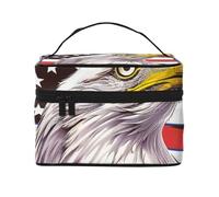 Kauai Trousse de toilette portable à large ouverture avec poignée pour homme et femme Motif bord de mer, Aigle avec drapeau des États-Unis, Taille unique, Trousse de maquillage