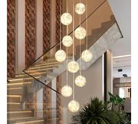 KAUCQI 200CM Lustre Lampe Boule de Verre 10 LED, Pendentif Lumière LED d'escalier, 50W Suspensions Long étoilé Pendant Light, Plafonniers Modernes pour Villas, Escaliers et Salons