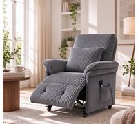 KAUFHOF Fauteuil électrique avec 2 moteurs, velours côtelé gris clair | Fauteuil électrique avec dossier et repose-pieds réglables indépendamment, inclinaison 95°-175°, roulettes verrouillables et 2 p