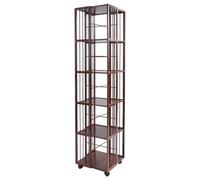 KAUITOPU Bibliothèque pivotante à 360 degrés en bambou - Bibliothèque autoportante avec roulettes - 6 niveaux - Étagère peu encombrante pour salon et bureau (marron foncé)