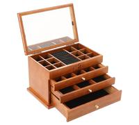 KAUITOPU Coffret Boîte à bijoux en bois à 4 niveaux avec 3 tiroirs, 1 miroir, plusieurs compartiments pour bagues, boucles d'oreilles, colliers, montres