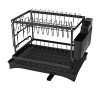 KAUITOPU Égouttoir à vaisselle à 2 niveaux avec porte-baguettes, étagère à couteaux, planche à découper, pour les maisons, les magasins de thé au lait, les bars, les cafés (noir)