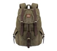 KAUKKO Sac à Dos en Toile Sac d'ordinateur Portable Cartable Pack de Sport en Plein air pour Les randonnées pédestres, Le Camping (Armée Verte)