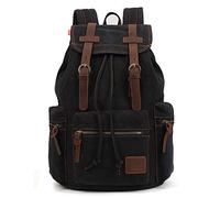 KAUKKO Sac à dos vintage en toile pour homme Sac à dos décontracté avec cordon de serrage, 3-Noir, Taille unique, Sac à dos daypack