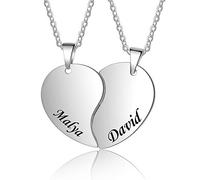 kaululu Amitié Couple Collier 2 Nom Personnalisé Collier en Forme De Coeur Puzzle BFF Pendentif Coeur Brisé Collier Anniversaire Saint Valentin et Noël Meilleur Ami Couple Cadeau #1