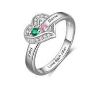 kaululu Bague Personnalisée Argent 925 pour Femme Bague Prénom avec Pierre de Naissance pour Maman, Mamie, Couple Cadeau pour Fête des Mères, Noël, Anniversaire (Noms 2)