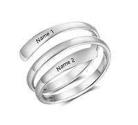 Kaululu Bagues Personnalisées pour Femme - Bagues Prenom, de Promesse et de Mariage en Acier Inoxydable - Bijoux Femme pour Cadeaux de Noël et Saint-Valentin (B-Argent)