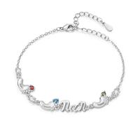 kaululu Bracelet Personnalisé avec Pierre de Naissance pour Maman - Pendentif de Pied de Bébé Gravé avec Prénom, Bracelet Femme, Cadeau pour Fête des Mères ou Noël (Nom 3)