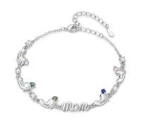 kaululu Bracelet Personnalisé avec Pierre de Naissance pour Maman - Pendentif de Pied de Bébé Gravé avec Prénom, Bracelet Femme, Cadeau pour Fête des Mères ou Noël (Nom 5)
