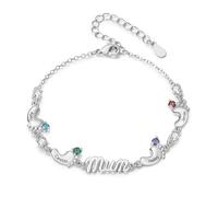 kaululu Bracelet Personnalisé avec Pierre de Naissance pour Maman - Pendentif de Pied de Bébé Gravé avec Prénom, Bracelet Femme, Cadeau pour Fête des Mères ou Noël (Nom 4)