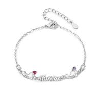 kaululu Bracelet Personnalisé avec Pierre de Naissance pour Maman - Pendentif de Pied de Bébé Gravé avec Prénom, Bracelet Femme, Cadeau pour Fête des Mères ou Noël (Nom 2)