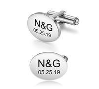 kaululu Homme Personnalisés Boutons de Manchette avec 2 Prenoms Gravure Personnalisé Cadeau pour Marié Meilleur Frère Père Fils Silver Party Noël Anniversaire Mariage Fête des pères Argent