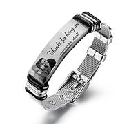 kaululu Personnalisé Homme Bracelets avec Photo Prenoms Noms Gravure Acier Inoxydable Personnalisable Cadeaux pour Fête des Pères/Saint Valentin/Anniversaire/Noël Argent