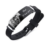kaululu Personnalisé Homme Bracelets avec Photo Prenoms Noms Gravure Silicone Personnalisable Bijoux Cadeau pour Père et Fils/frère/Mari Noir