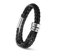 kaululu Personnalisé Homme Bracelets Cuir Avec 2-5 Noms Beads Bracelets Pour Hommes Couple Famille Prenoms Gravure Bracelet Personnalisable Cadeaux Anniversaire Pour Bff Père Copains (2 Ring)