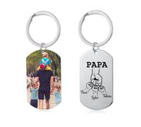 kaululu Porte Clef Personnalisable Photo Porte Clé avec Prenom Grave for Homme Porte-clés Papa en Acier Inoxydable avec Nom de Famille pour Homme Cadeau Fête Des Pères (Photo&nom 3)