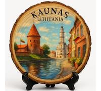 Kaunas Souvenir Cadeau - Plaque tranche de bois pour mur ou table, souvenir de Lituanie pour touristes, collectionneurs d'assiettes et amateurs de voyage, cadeau décoratif Kaunas Neuvième Fort