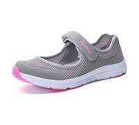 Kauson Nouveau Femme Mailles Baskets Ballerines Loafers Chaussures Mailles Baskets Mode Respirantes de Plein Air Fond Plat Fitness Sport Chaussures Gris Clair