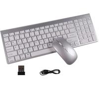 KautFair Clavier Souris sans Fil, 2.4G Bluetooth QWERTY Layout Rechargeable Mince Silencieux Compact Pleine Taille Clavier et Souris avec Pavé Numérique & 3DPI Réglables, pour Mac, PCs, Laptop(Argent)