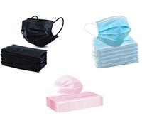 KAV® Lot de 150 masques jetables à 3 plis (50 bleus, 50 noirs et 50 roses) | Haute filtrabilité, adaptés aux peaux sensibles et respirants