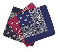 KAV Lot de 3 bandanas de 55 x 55 cm - Unisexe - Imprimé fantaisie - Pour sports de plein air, randonnée, cyclisme, Noir, bleu marine, bordeaux, 57 x 57