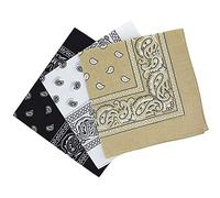 KAV Lot de 3 bandanas de 55 x 55 cm - Unisexe - Imprimé fantaisie - Pour sports de plein air, randonnée, cyclisme, Blanc/beige/noir, 57 x 57