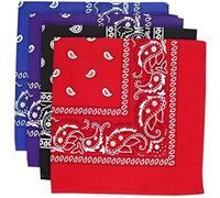 KAV Lot de 4 Bandanas Multi-Usages - Bandeau Cyclisme Masque Visage Foulard Mouchoir pour Homme Femme Hip-Hop Sport - Noir, Violet, Bleu, Rouge, violet, 55 x 55 cm