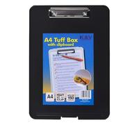 KAV Porte-bloc A4 en plastique solide noir avec boîte de rangement - Boîte de classement Tuff Box - Organiseur durable pour papeterie, outils et équipement - Boîte en polypropylène translucide avec