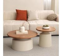 Kaverno Moderne Table Basse Salon Ronde, Table Basse Ronde Moderne Gigogne 70+50cm, PetiteTable Centrale pour Petit Appartement Et Salon (Beige)